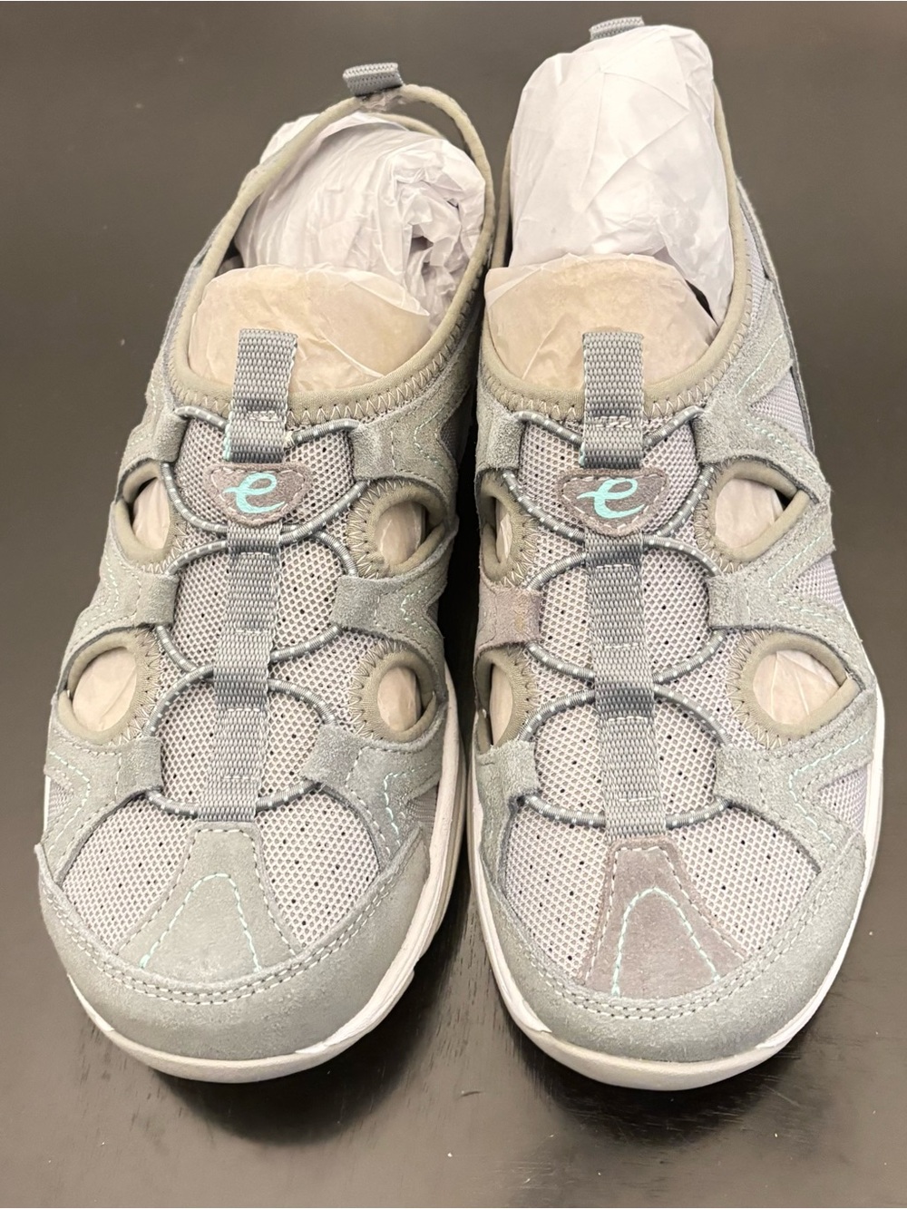 Ecco Women's Slip-On Sneakers in Light Gray with Aqua Logo